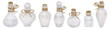 Set of watercolor illustrations with vintage empty bottles decorated with rope. Isolated on white background.