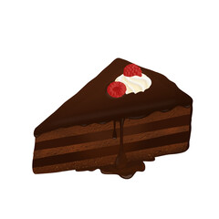 Wall Mural - Slice of chocolate cake with fresh raspberry