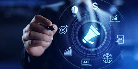 Wall Mural - advertising advertisement internet marketing business technology concept on virtual screen.