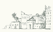 Ancient Arabic City. Vector Drawing