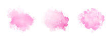 Abstract Pink Watercolor Water Splash Set On A White Background. Vector Watercolour Texture In Rose Color. Ink Paint Brush Stain. Pink Soft Light Blot. Watercolor Pastel Splash