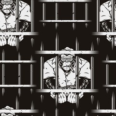 Poster - Gorilla criminal in jail seamless pattern