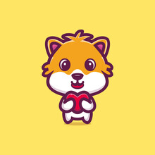 Cute Hamster Standing Holding Love Cartoon Icon Vector Illustration. Animal Love Icon Concept Premium Vector