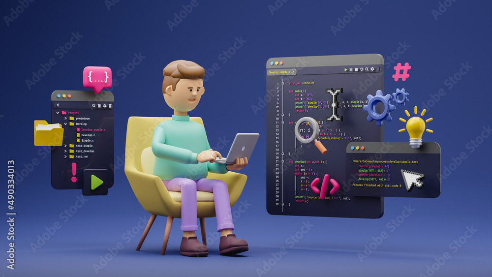 Programmer developer typing script source languages coding symbols icon ...