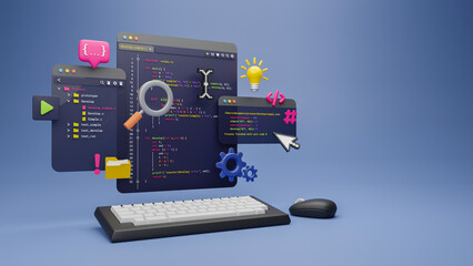 Wall Mural - programmer developer typing script source languages coding symbols icon development project data pro