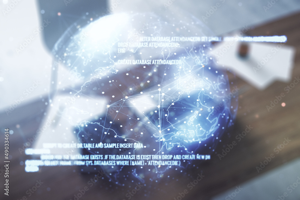 Multi exposure of abstract programming language hologram with world map ...