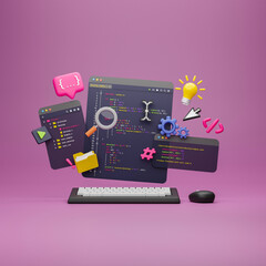 Wall Mural - programmer developer typing script source languages coding symbols icon development project data pro