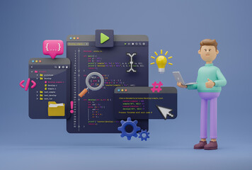 Wall Mural - programmer developer typing script source languages coding symbols icon development project data pro