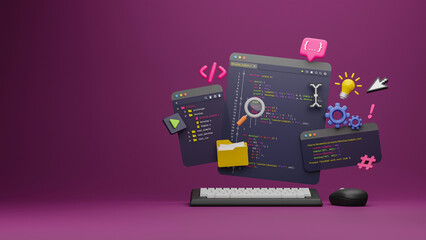 Wall Mural - programmer developer typing script source languages coding symbols icon development project data pro