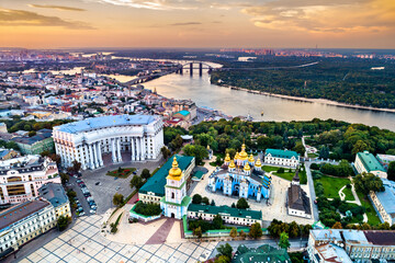 Poster - St. Michael Golden-Domed Monastery, Ministry of Foreign Affairs and the Dnieper River in Kiev, Ukraine before the war with Russia