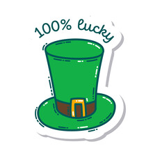 Colorful St. Patrick's Day Doodle Style Hand-drawn Sticker With Simple Engraving Effect. Cute Irish Holiday Symbols And Elements Collection.