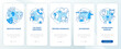 Psychological manipulation examples blue onboarding mobile app screen. Walkthrough 5 steps graphic instructions pages with linear concepts. UI, UX, GUI template. Myriad Pro-Bold, Regular fonts used