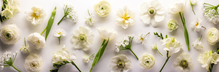 Canvas Print - Tender ranunculus flowers in flatlay