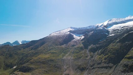 Canvas Print - Grossglockner mountains and glacier in summer season, aerial view from drone