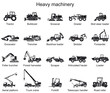 Detailed icons of heavy machinery. Vector illustration