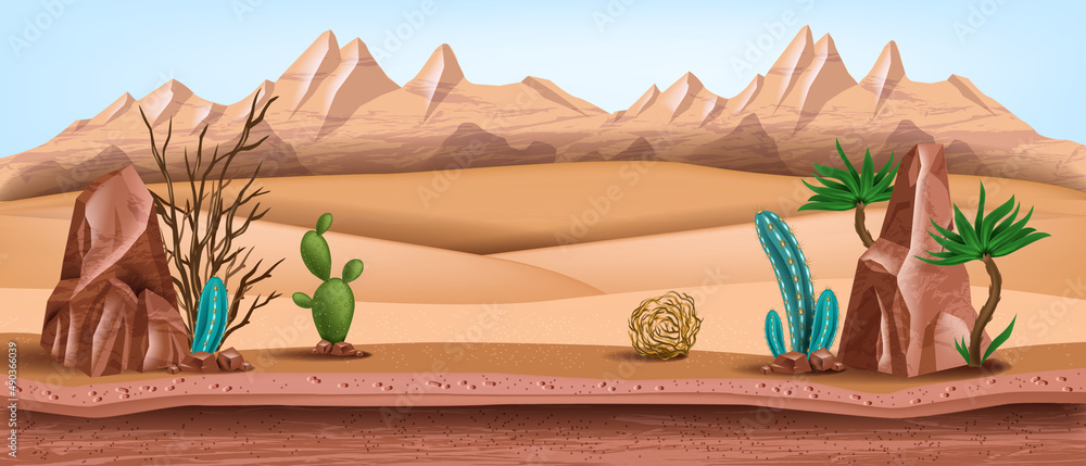 Wild west vector background, western desert landscape, brown cracked ...