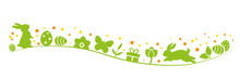 Ostergrüße - Dekorative Vektor Grafik Mit Osterhasen Und Ostereiern - Grün Und Gelb Auf Weißem Hintergrund