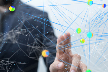 global network. blockchain. 3d illustration. neural networks and artificial intelligence. abstract