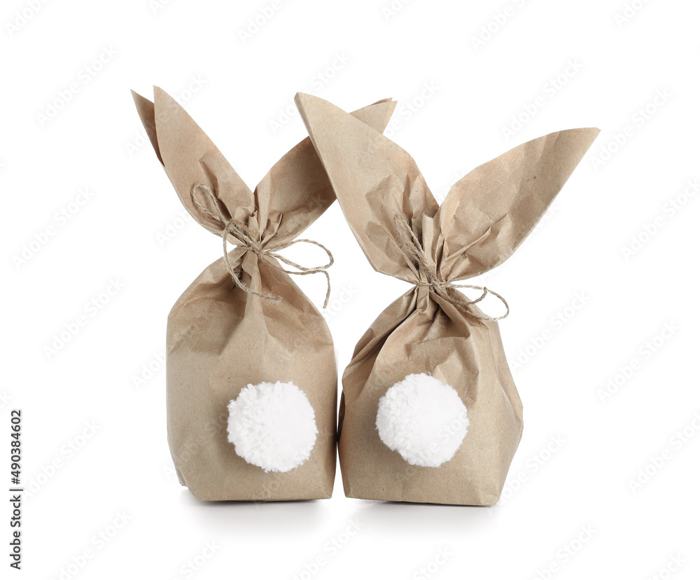 Easter bunny gift bags on white background
