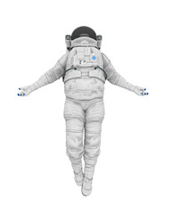 astronaut explorer is in ascension or being abducted on white background