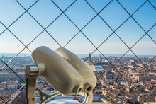 Telescope With Panoramic View Over Venice In A Sunny Day In Veneto, Italy.