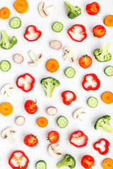  Seamless pattern of colorful vegetables. Food background