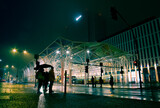 Fototapeta Miasto - Łódź centrum w nocy mgliście światła miejskie