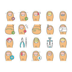 Wall Mural - Ingrown Nail Disease Collection Icons Set Vector .