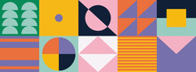 Mid-century Abstract Colorful Pattern And Simple Geometric Shapes Flat Vector Illustration.