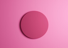 3D Illustration Of A Bright Pink Circle Podium Or Stand Top View Flat Lay Product Display Minimal, Simple Light Pink Background With Copy Space For Text 