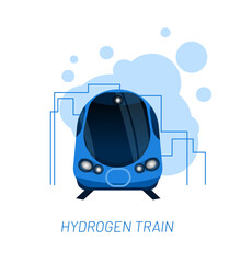 Wall Mural - hydrogen train vector illustration concept. big blue vehicle with fuel station an the city. template