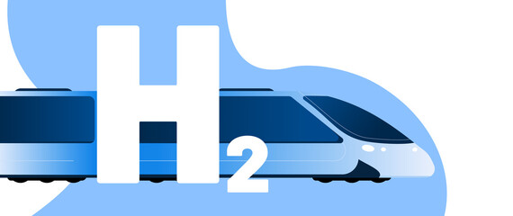 Wall Mural - hydrogen train vector illustration concept. big blue vehicle with text h2. template for website bann