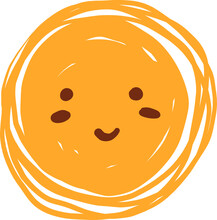 Scribble Smiling  Sun With Open Eyes, Yellow Hand Drawn Circle  Silhouette   