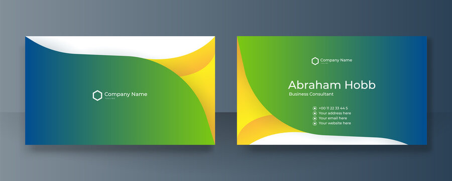 Modern elegant green and yellow business card vector background. Luxury creative clean bold business card design template. Vector illustration