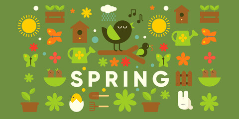 Wall Mural - Spring. Nature. Garden. Simple vector illustration. Symbolic poster on the theme of peace, harmony. Background for banner, label, cover.