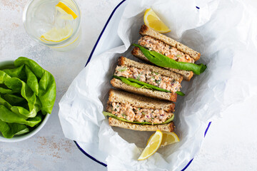 Wall Mural - Tuna or salmon salad sandwiches with celery and yogurt