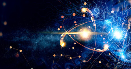 Wall Mural - nanotechnology, molecule model image . mixed media