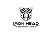Geometric Iron Robot Head Face Line Logo Design Vector