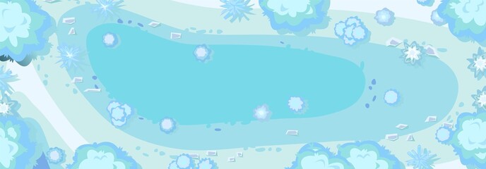 Wall Mural - winter landscape top view. snowy frosty nature in cold season. from high. white and blue drifts of s