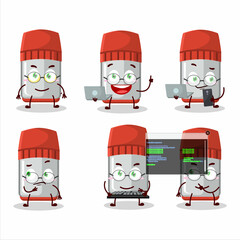 Canvas Print - Red whiteboard marker Programmer cute cartoon character with