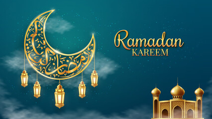 Wall Mural - Ramadan Kareem islamic Desktop Background With Calligraphy