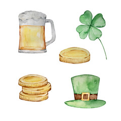 Wall Mural - Watercolor St. Patrick's day illustration set