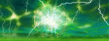 Green Alien Atmosphere With Ball Of Energy And Lightining