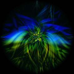 Wall Mural - A 3d rendering abstract in a blue and green flower illusive shape