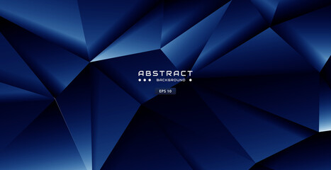 Wall Mural - Realistic dark blue background with low poly shape and shadow. Abstract blue banner
