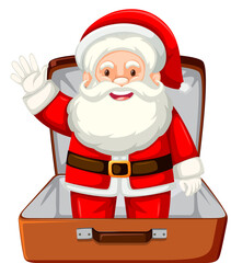 Sticker - Christmas theme with Santa in a luggage on white background