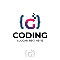 Digital code logo with letter G design, coding illustration with pixel illustration design concepts