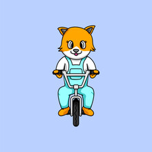 Cute Cat Playing Bike Illustration