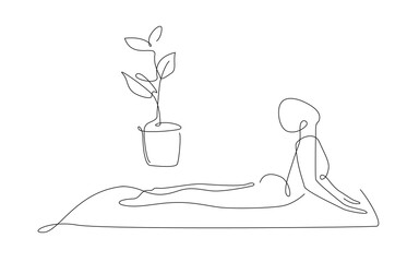 Wall Mural - yoga Cobra Pose. One line yoga asana illustration. Vector pilates simple pose