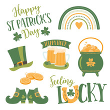 St. Patrick's Day Vector Design Elements Icon Set With Typographic Elements Isolated On White 
